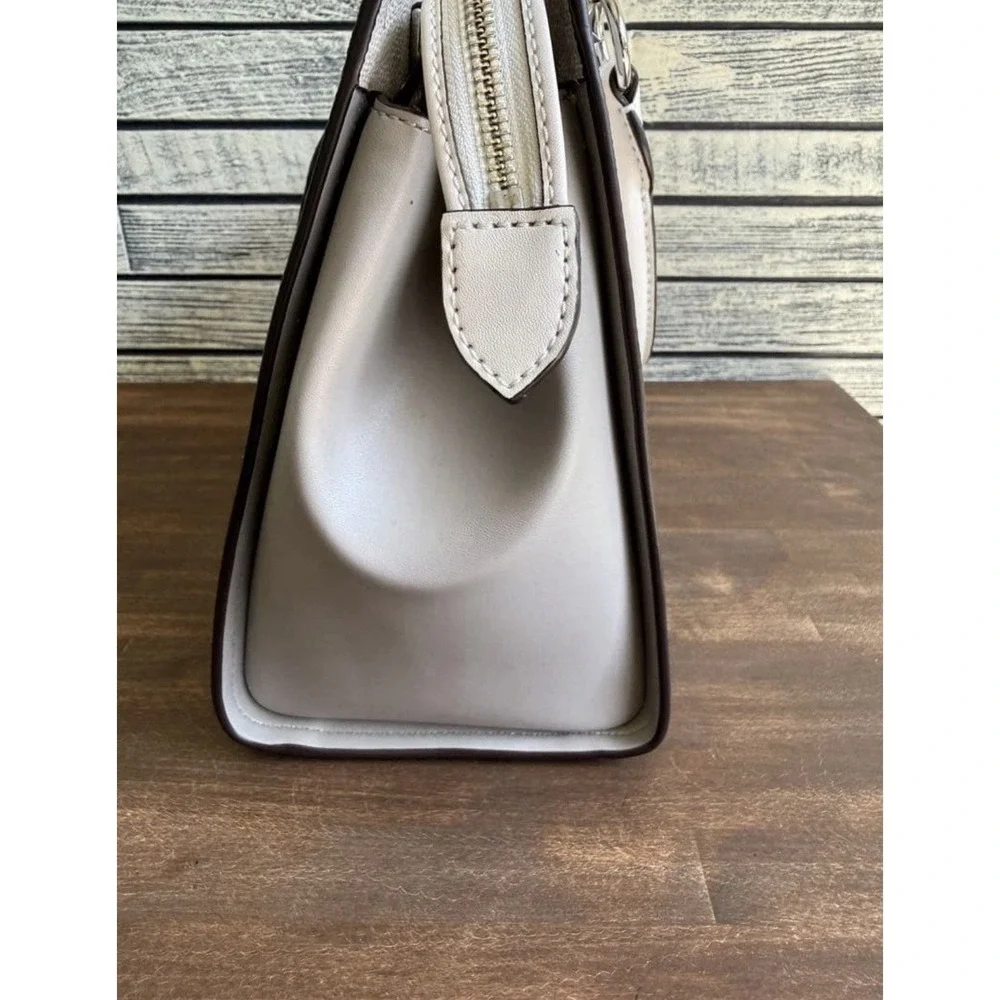 Michael Kors Two Tone Grey White MK Monogram Logo Satchel Bag Silver Hardware
